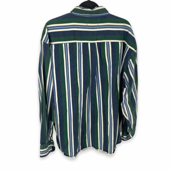 Vintage 90s 44 Blue Long Sleeve Vertical Stripe Button Up Shirt Mens XL Green - Picture 6 of 6